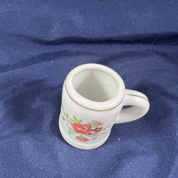 Vintage Ceramic Toothpick Holder White Pink Rose Floral Gold Trim Decor Charming - Picture 2 of 6